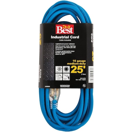 All-Source SJTW Extension Cord, 16 AWG, Outdoor, 16/3, 1 Outlets, Blue, 25 ft RL-JTW163-25X-BL